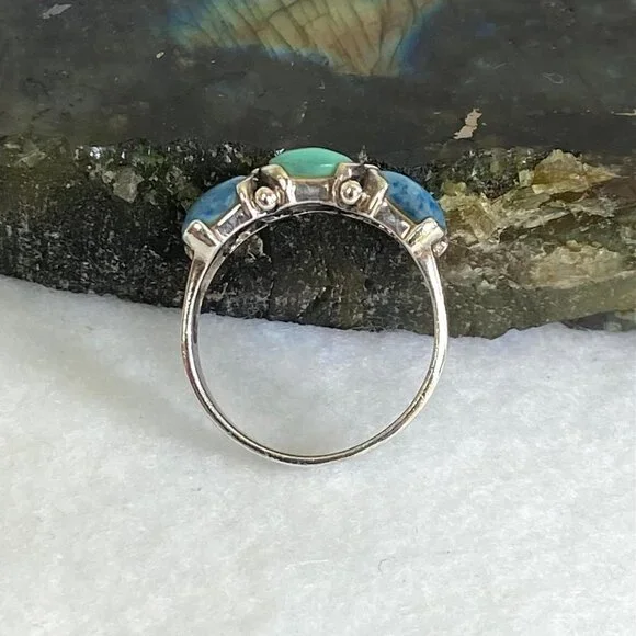 Premier Designs Sterling Silver 925 Simulated Turquoise Sodalite Band Ring 6.5 - Picture 6 of 16